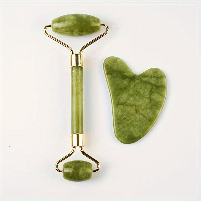 Set roller e Gua Sha in giada verde - strumenti di massaggio