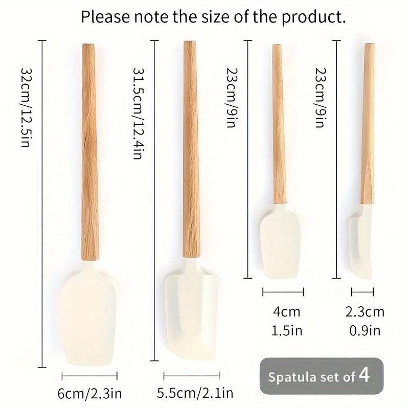 Set di 4 spatole - in silicone con manico in legno